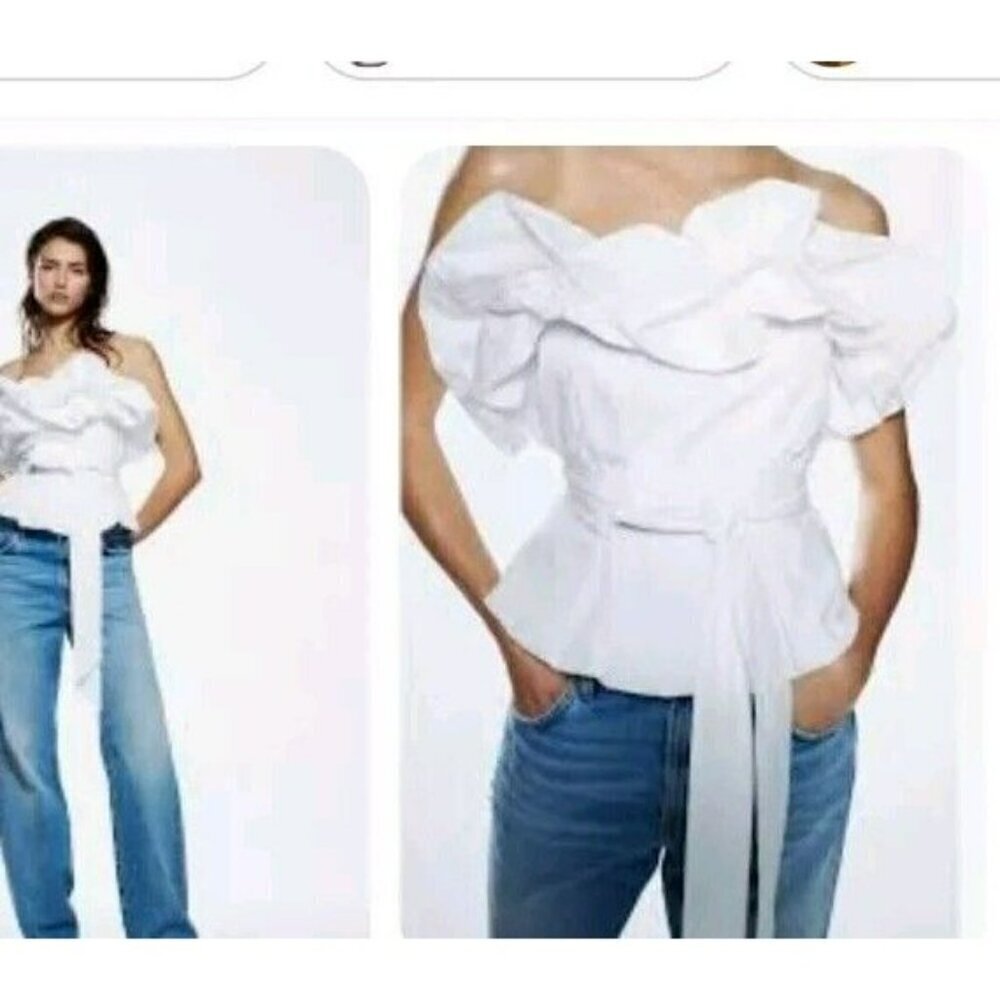 Zara Voluminous Puff Poplin Strapless Top White Size Small NWT 2649 545 - Picture 6 of 6